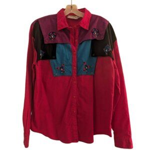 Vintage Side Saddle Western Wear Button Down Shirt Beaded Bright Color